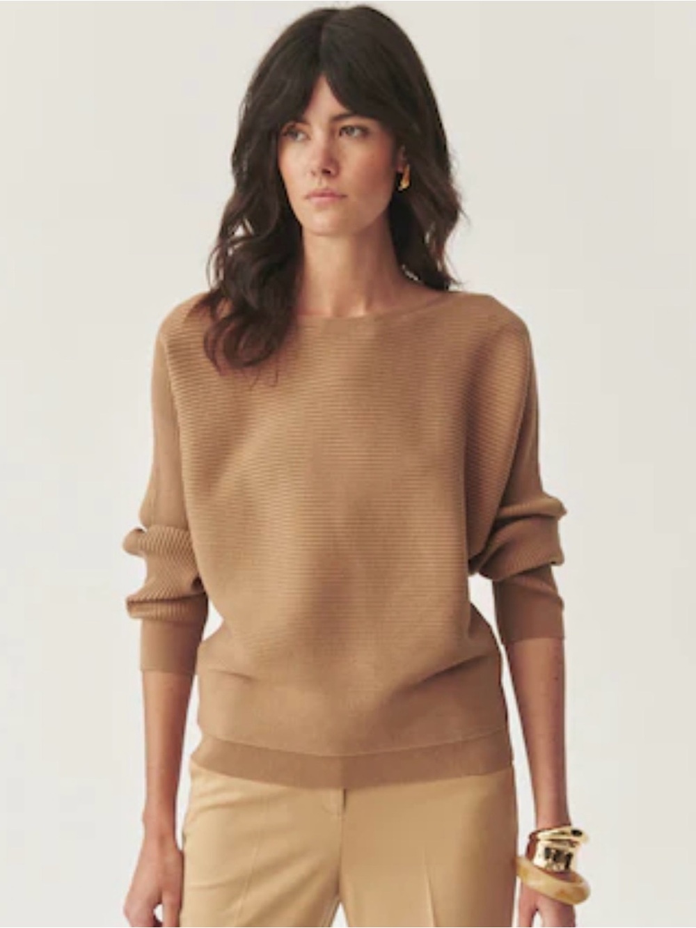 Tahari Tan/Beige Ribbed Knit Batwing Pullover Sweater - Size XL